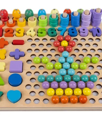 Kruzzel sokfunkciós Montessori fa puzzle és golyós mozaik játék mintával – fejlesztő játék